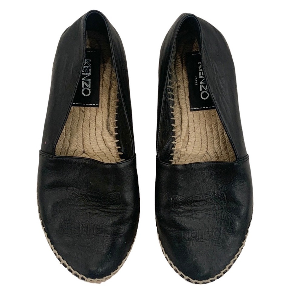 Kenzo Leather Tiger Black Flat Espadrilles